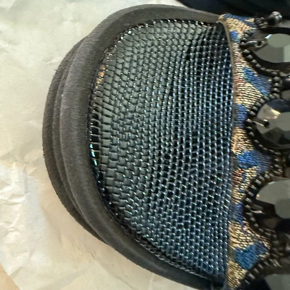 Dries Van Noten Black and Blue Sandals, Jet Beads and Lizard embossed leather - Picture 8 of 10